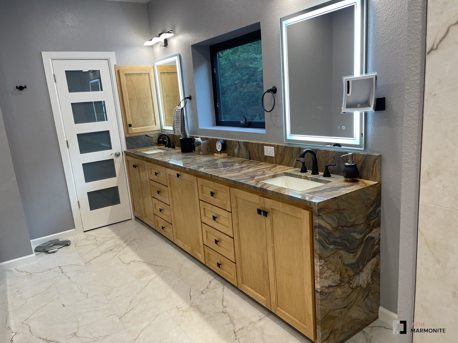 Quartzite double-sink bathroom vanity